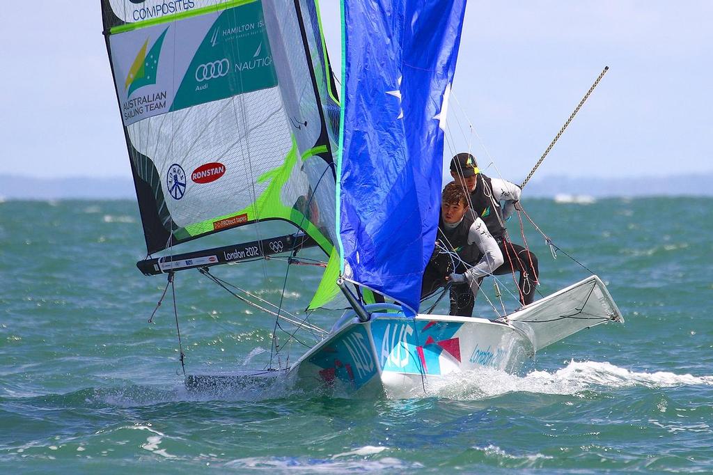 ISAF Sailing World Cup, Melbourne Day 5 Outteridge and Jensen (49er) photo copyright Richard Gladwell www.photosport.co.nz taken at  and featuring the  class