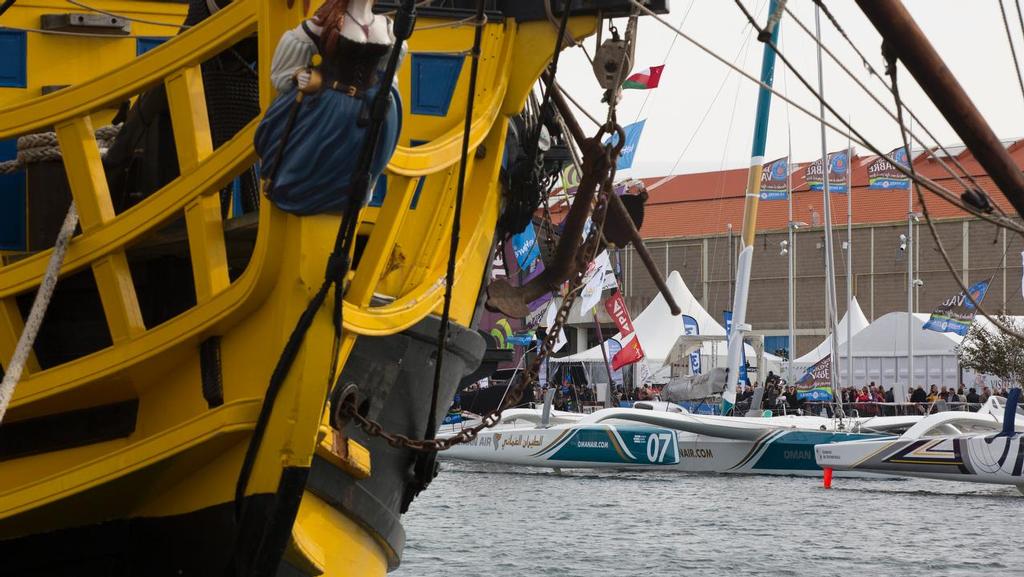 The Transat Jaques Vabre 2013. Le Havre - Itajai, Brazil
Pictures of the Oman Air Musandam MOD70 skippered by Sidney Gavignet  (FRA) with co skipper Damian Foxall (IRL). Shown here in the race village prior to the race start.
Credit: Lloyd Images photo copyright Lloyd Images taken at  and featuring the  class