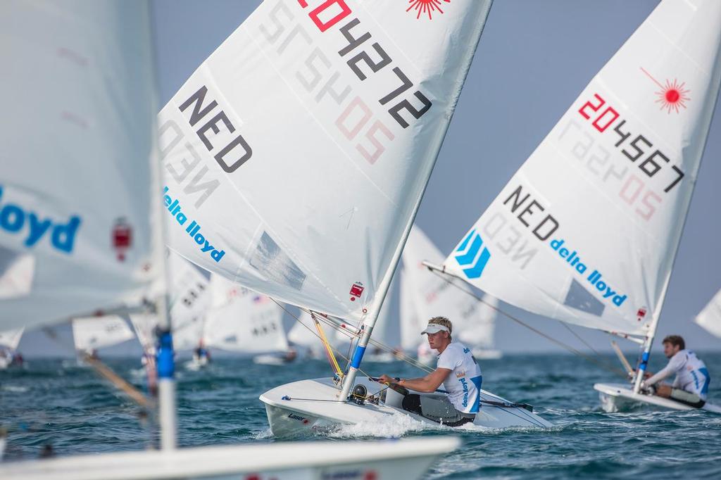 Lighter winds prevailed on Day 4 of the 2013 Laser World Championships 2013. Mussanah. Oman. photo copyright Lloyd Images/Oman Sail http://www.omansail.com taken at  and featuring the  class