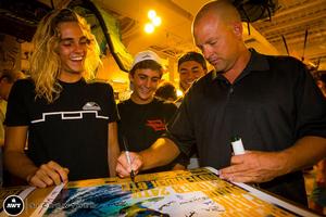 Casey, Norm and Harley make their mark on the event poster. photo copyright Si Crowther / AWT http://americanwindsurfingtour.com/ taken at  and featuring the  class