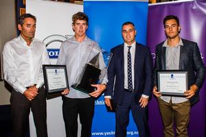 Pictured above from left: Sir Russell Coutts, Peter Burling, Brendan Drury (sponsor House of Travel) and Blair Tuke - 2013 New Zealand Sailor of the Year photo copyright Yachting NZ taken at  and featuring the  class