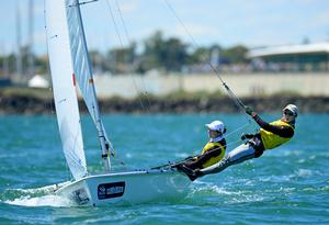 Medal race - 470 - W, Shasha CHEN & Haiyan GAO (CHN) GOLD - 2013 ISAF Sailing World Cup - Melbourne photo copyright Jeff Crow/ Sport the Library http://www.sportlibrary.com.au taken at  and featuring the  class