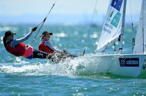 Medal race - 470  W / Sasha RYAN & Jaime RYAN (AUS) SILVER - 2013 ISAF Sailing World Cup - Melbourne photo copyright Jeff Crow/ Sport the Library http://www.sportlibrary.com.au taken at  and featuring the  class