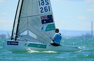 Medal race - Finn / Oliver Tweddell (AUS) SILVER - 2013 ISAF Sailing World Cup - Melbourne photo copyright Jeff Crow/ Sport the Library http://www.sportlibrary.com.au taken at  and featuring the  class