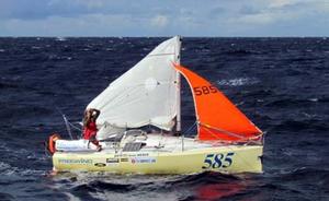 Aron Meder ( HUN) - Skipper of 585 making his way towards Safi under jury rig - 2013 Mini Transat photo copyright Mini Transat http://www.minitransat.fr/ taken at  and featuring the  class