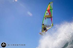 Kevin floats one handed over the section, despite battling hard he missed out on a spot in the FInal and currently sits in 7th - 2013 JP Aloha Classic photo copyright Si Crowther / AWT http://americanwindsurfingtour.com/ taken at  and featuring the  class