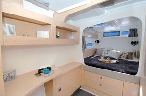 The aft cabins on the Lipari 41 benefit from large picture windows providing light with ventilation through an opening porthole. photo copyright Fountaine Pajot http://www.fountainepajot.com.au/ taken at  and featuring the  class
