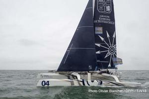 Mod 70 Edmond de Rothschild / Sebastien Josse - Charles Caudrelier at the start of the Transat Jacques Vabre  in Le Havre (North France) on November 07, 2013 - Photo Olivier Blanchet / DPPI photo copyright Olivier Blanchet www.oceanracing.org taken at  and featuring the  class