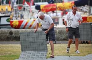 Sir Robin Knox-Johnston lends a hand dismantling the Clipper Yacht Race pavilion. photo copyright Crosbie Lorimer http://www.crosbielorimer.com taken at  and featuring the  class