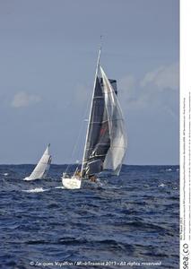 Photo taken from the PSP Cormoran during the abandoned first leg from Douarnenez to Sada - Mini Transat 2013 photo copyright  Jacques Vapillon / Mini Transat http://www.minitransat.fr taken at  and featuring the  class