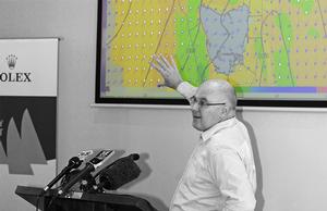 BoM meteorologist Andrew Treloar explaining that menacing southerly front across Tasmania on Saturday. photo copyright Crosbie Lorimer http://www.crosbielorimer.com taken at  and featuring the  class