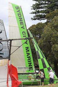 Sydney City Marine all rigged up and nowhere to go - Day 4 - 3 Buoys Challenge - Sydney Harbour November 3, 2012 photo copyright Frank Quealey /Australian 18 Footers League http://www.18footers.com.au taken at  and featuring the  class