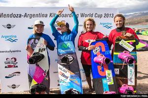 Women's podium - 2013 PKRA Kitesurf World Cup Argentina photo copyright  Toby Bromwich / PKRA http://prokitetour.com/ taken at  and featuring the  class