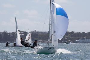 Xavier Winston-Smith and crew representing NSW's Royal Prince Alfred and Middle Harbour Yacht Clubs.  - International 420 Australian Championship photo copyright  Alex McKinnon Photography http://www.alexmckinnonphotography.com taken at  and featuring the  class