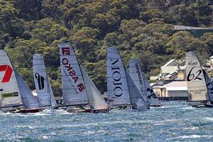 close racing to the windward mark - 3-Buoys Challenge Series 2013 photo copyright Frank Quealey /Australian 18 Footers League http://www.18footers.com.au taken at  and featuring the  class