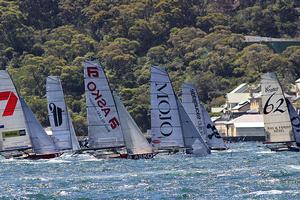 close racing to the windward mark - 3-Buoys Challenge Series 2013 photo copyright Frank Quealey /Australian 18 Footers League http://www.18footers.com.au taken at  and featuring the  class