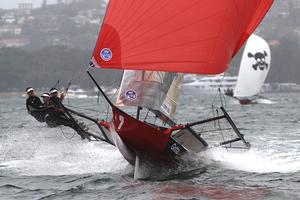 Gotta Love It 7 races downwind ahead of AppliancesOnline photo copyright Frank Quealey /Australian 18 Footers League http://www.18footers.com.au taken at  and featuring the  class