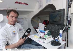 Doctor Damien Rousseau skipper of the Class 40 Mr Bricolage engaged in the Transat jacques Vabre in Le Havre (North France) on October 28, 2013 photo copyright  Jean-Marie Liot / DPPI / TJV http://www.transat-jacques-vabre.com/ taken at  and featuring the  class