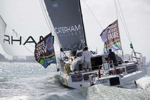 Class40 Caterham Challenge with Mike Gascoyne and Brian Thompson, arrival in Itajai (Brazil), on December 2nd, 2013 - Transat Jacques Vabre. photo copyright  Jean-Marie Liot / DPPI / TJV http://www.transat-jacques-vabre.com/ taken at  and featuring the  class