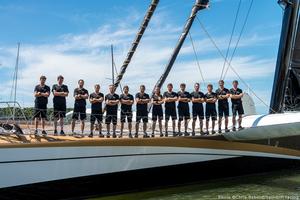 The crew onboard Spindrift 2 before her record setting trans-Atlantic, Route of Discovery run photo copyright Chris Schmid/Spindrift Racing taken at  and featuring the  class