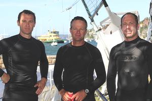 series winning mojo wine crew l-r mike mc kensey, chris nicholson, ricky bridge - 3-Buoys Challenge Series 2013 photo copyright Frank Quealey /Australian 18 Footers League http://www.18footers.com.au taken at  and featuring the  class