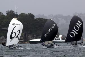 Trio battle for sixth place on run to the finish photo copyright Frank Quealey /Australian 18 Footers League http://www.18footers.com.au taken at  and featuring the  class