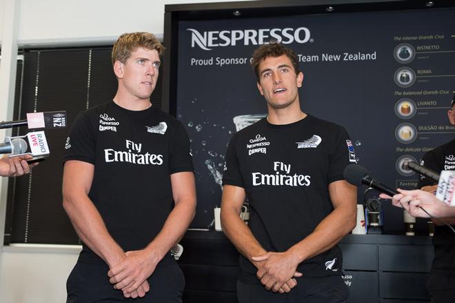 Peter Burling (left) and Blair Tuke (right) join Emirates Team New Zealand. ETNZ base Auckland. 14/1/2014 © Chris Cameron/ETNZ http://www.chriscameron.co.nz
