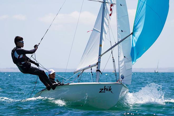Hong Kong’s Sui Lun Tse and Ho Yin Chik are 16th overall and first of the Hong Kong fleet. - 420 Australian Championships ©  Alex McKinnon Photography http://www.alexmckinnonphotography.com