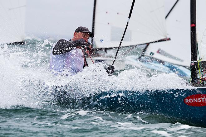 Peter Robinson also does the spray thing... - OK Dinghy Interdominion Championship ©  Alex McKinnon Photography http://www.alexmckinnonphotography.com