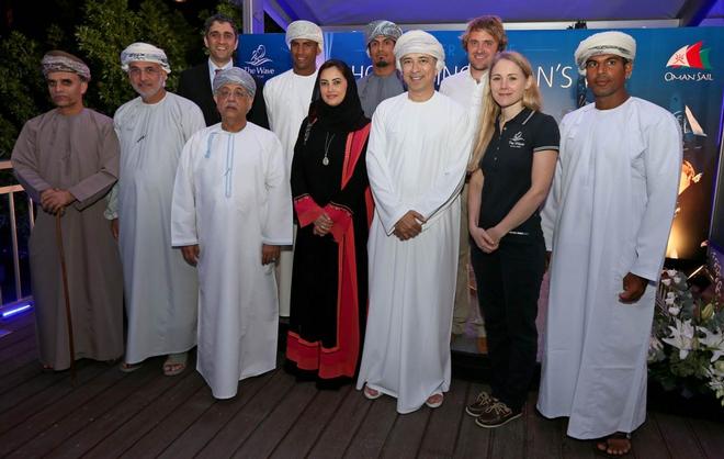 Front, left to right: Talib Omar from Majid Al Futtaim, Sheikh Rashid bin Saif Al Saadi, board member of The Wave, Muscat; His Excellency Mohammed Jawad Bin Hassan Suliman, board member of Oman Sail; Her Excellency Maitha Al Mahrouqi, the Undersecretary of the Ministry of Tourism and the Chairwoman of Oman Sail; His Excellency Engineer Sultan bin Hamdoon Al Harthi, Chairman of The Wave, Muscat; Sarah Ayton OBE; Nasser Al Mashari; Back, from left to right: Hawazen Esber, Chief Executive Officer The Wave, Muscat; Hashim Al Rashdi; Musab Al Hadi and Leigh McMillan. © Oman Sail