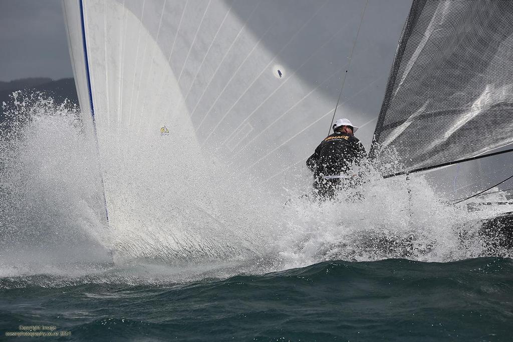 Bow man takes a bath - Day 1, 2014 Bay of Islands Sailing Week ©  Will Calver - Ocean Photography http://www.oceanphotography.co.nz/