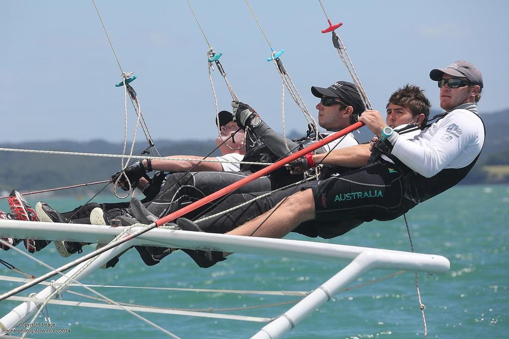 The familar faces of 2012 Olympic Gold Medalists, Nathan Outteridge and Iain Jensen (AUS) - Day 2, 2014 Bay of Islands Sailing Week photo copyright  Will Calver - Ocean Photography http://www.oceanphotography.co.nz/ taken at  and featuring the  class