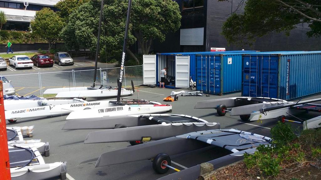 A-Cats - Container Unpacking - Takapuna A-Class Catamaran Worlds photo copyright Richard Gladwell www.photosport.co.nz taken at  and featuring the  class