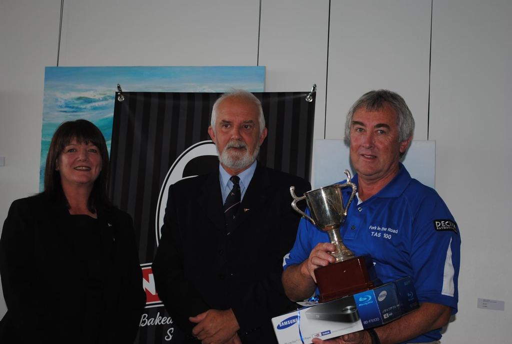 Wynyard yachtsman Steve Walker with Commodore Donelda Niles(TYC) and Ron Bugg (DSS) - Launceston to Hobart Yacht Race 2013 © Peter Campbell