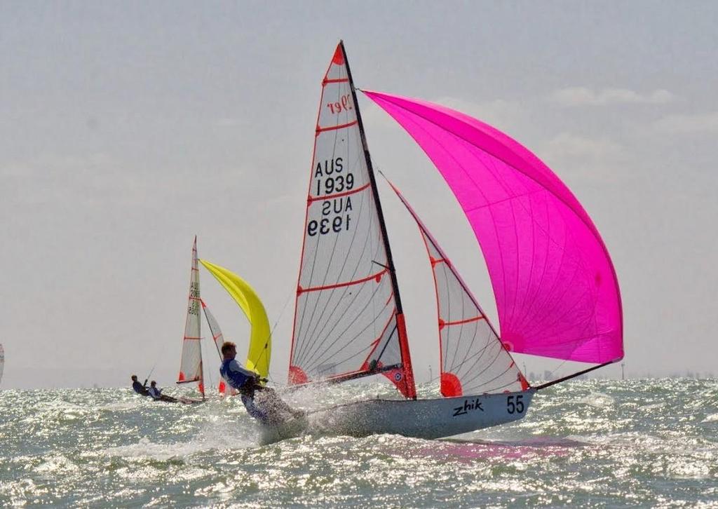 Harry Lawson & George Stent (NSW) enjoy a fast reach on Port Phillip - Zhik 2013-14 Australian 9er Championships © David Price