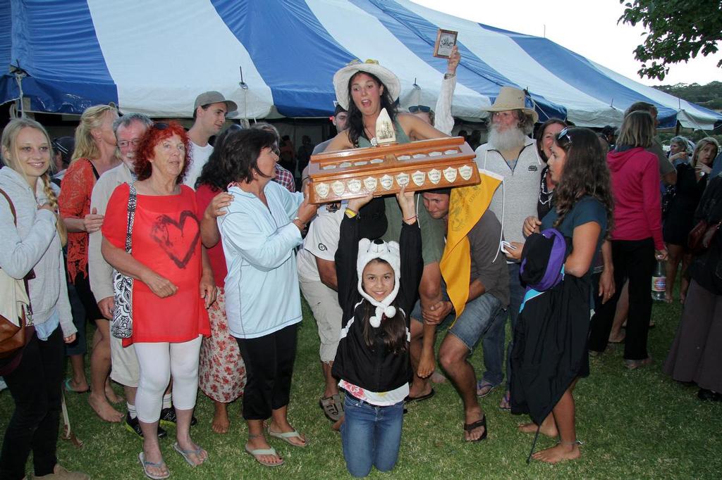 The crew lifts up the owner of Sylfia at the Prizegiving - 2014 Tall Ships Regatta, Bay of Islands, NZ © Steve Western www.kingfishercharters.co.nz