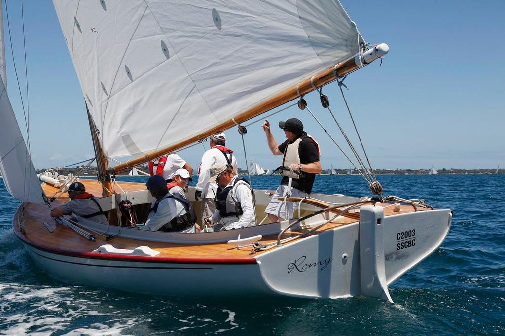 Nigel Abbot on the tiller of Romy. photo copyright  Alex McKinnon Photography http://www.alexmckinnonphotography.com taken at  and featuring the  class