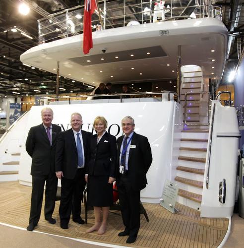 onEdition 2011 © The Secretary for Business, Innovation and Skills, Baroness Wilcox visits the Tullet Prebon London Boat Show with Howard Pridding BMF Exec Dir, Chris Gates Princess MD and Rob Stevens BMF Ch. Dir. © British Marine Federation