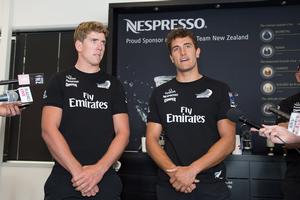 Peter Burling (left) and Blair Tuke (right) join Emirates Team New Zealand. ETNZ base Auckland. 14/1/2014 photo copyright Chris Cameron/ETNZ http://www.chriscameron.co.nz taken at  and featuring the  class