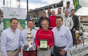 Overall Winner, Darryl Hodgkinson and VICTOIRE crew with Patrick Boutellier, Rolex Australia - Rolex Sydney to Hobart 2013 photo copyright  Rolex / Carlo Borlenghi http://www.carloborlenghi.net taken at  and featuring the  class