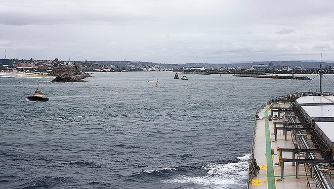 View from the Bridge wing of a bulk carrier as she enters port. - 2014 Audi IRC Australian Championship ©  John Curnow