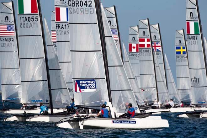 Lucy MacGregor and Andy Walsh, Nacra 17 - ISAF Sailing World Cup Miami 2014 © Richard Langdon /Ocean Images http://www.oceanimages.co.uk