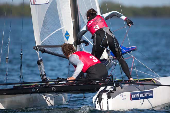Ben Saxton and Hannah Diamond, Nacra 17 - ISAF Sailing World Cup Miami 2014 © Richard Langdon /Ocean Images http://www.oceanimages.co.uk