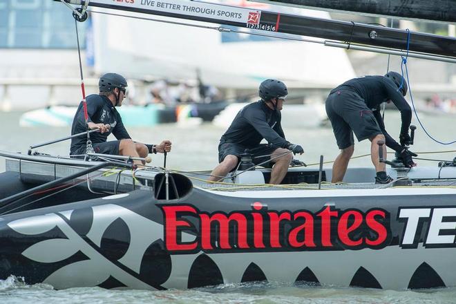 Emirates Team New Zealand competing in day two of the Extreme Sailing Series regatta being sailed in Singapore. 21/2/2014 © Chris Cameron/ETNZ http://www.chriscameron.co.nz