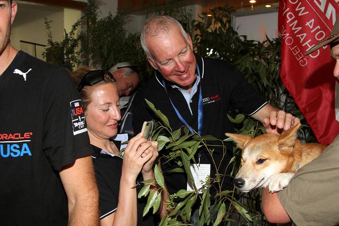 Riccardo Simoneschi pats a dingo from Jirrahlinga Koala and Wildlife Sanctuary.   © Teri Dodds