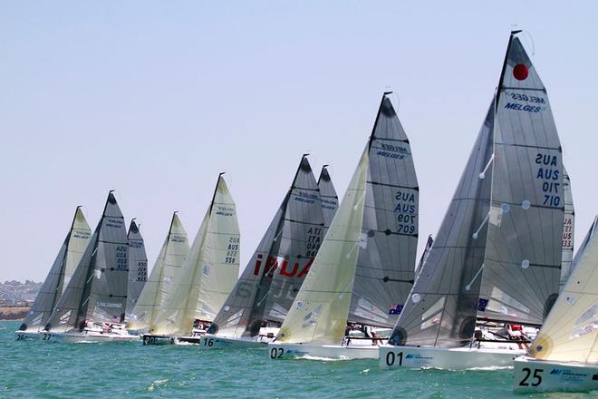 Sailing: Gill Melges 24 World Championships 2014, Royal Geelong Yacht Club, Geelong (Aus), 31/01/2014. Photo; Teri Dodds. Day 3 Racing - Race 7 start © Teri Dodds http://www.teridodds.com