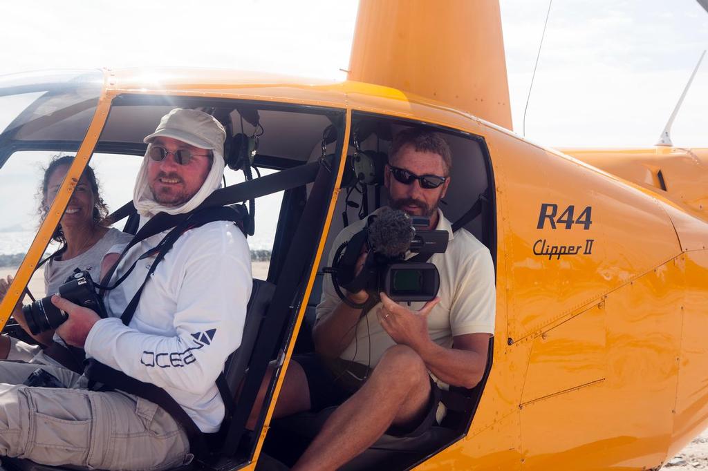 Paul Shard on a press tour doing helicopter shots to document the BVI Spring Regatta for Distant Shores © Sheryl Shard
