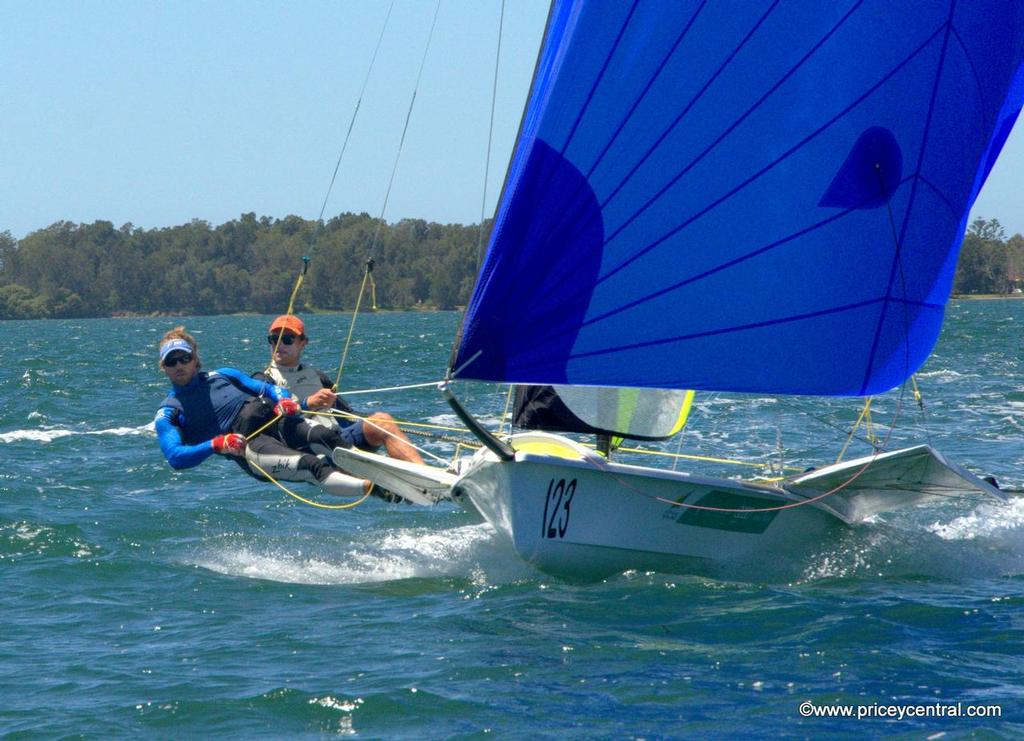 49er winners VIC/WA team of Will Phillips and Fang Warren sailing in Namaste © David Price