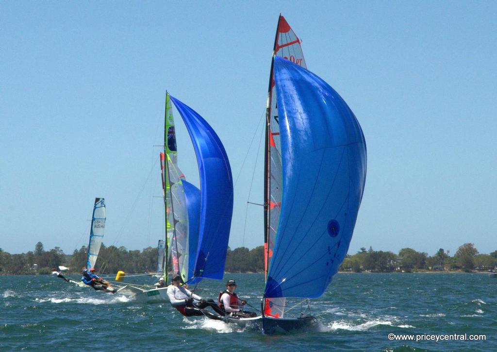 29er leading the 49er and 49erFX pack down to the finish © David Price