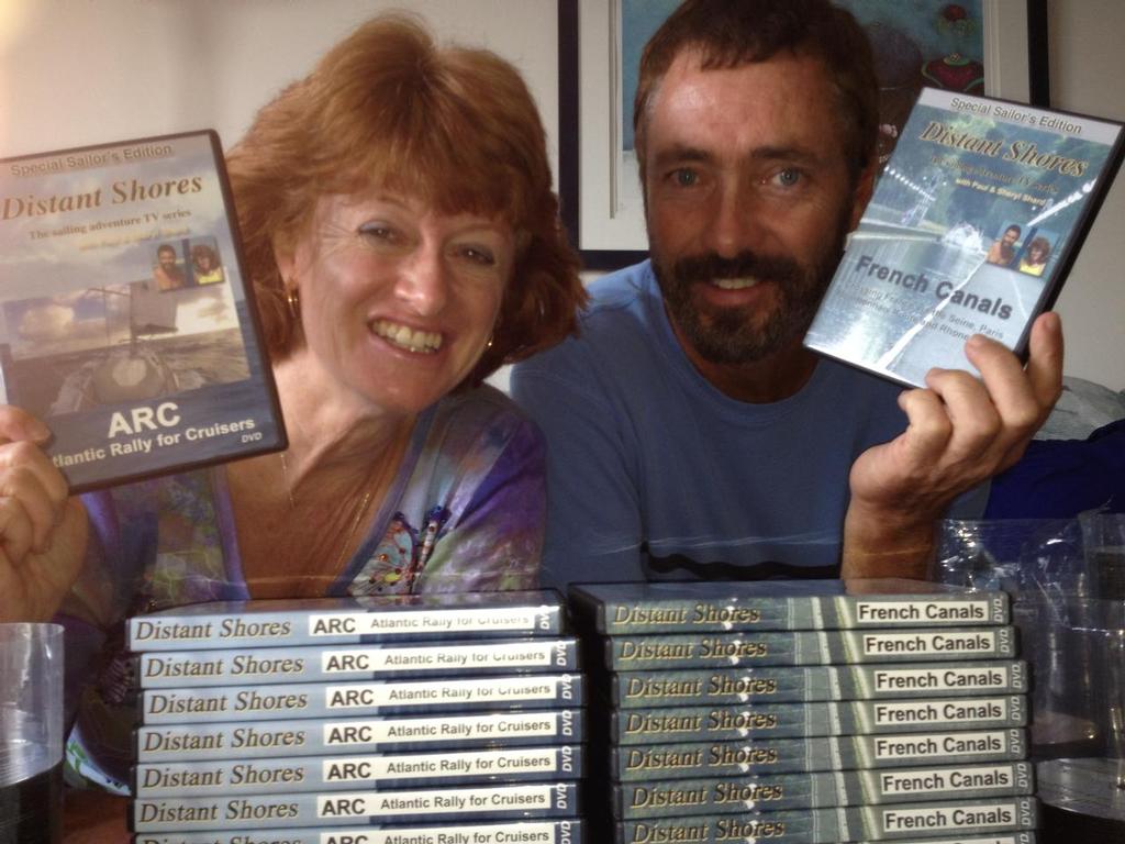 Sheryl and Paul Shard releasing their newest Distant Shores DVDs. Sales from DVDs and downloads help fund new seasons of the television series which features the world’s best cruising destinations and offers tips for sailors planning or dreaming of cruising there. © Sheryl Shard